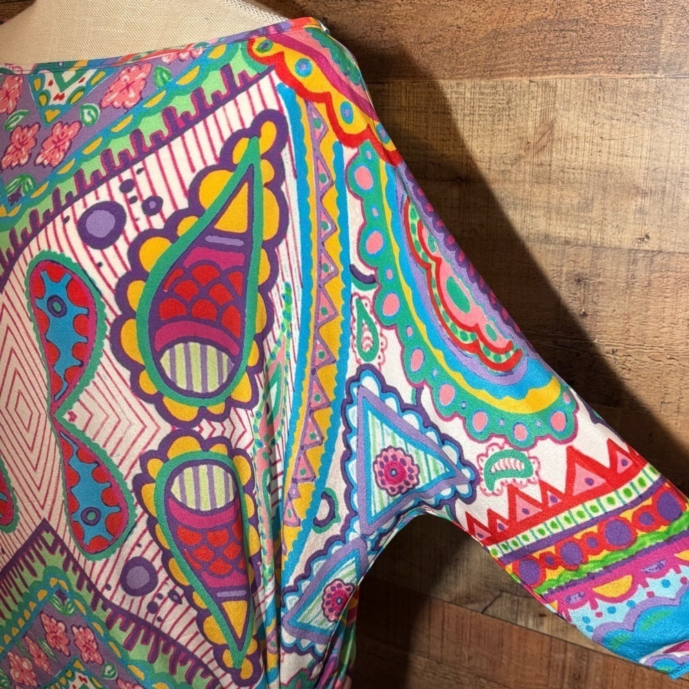 🌻 Analili Paisley Print Silk Tie Waist Boatneck Blouse Top size XS/S Retro Y2K - Picture 5 of 8